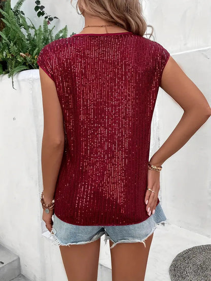 Marisa Top Paillettes, Donna Blusa Senza Maniche Scintillante-Modaso