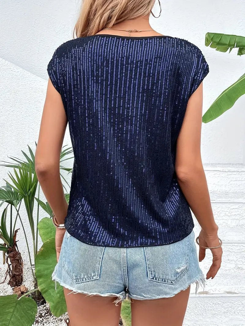 Marisa Top Paillettes, Donna Blusa Senza Maniche Scintillante-Modaso