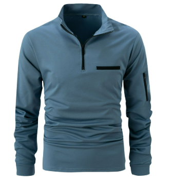 Men's Half Zip Pullover | Quarter Zip | Long Sleeve | Zip Polo Shirt | Men's Polo Shirt-Blu-S-Modasso
