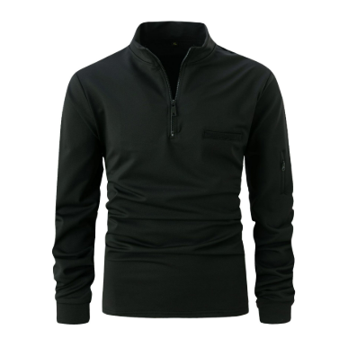 Men's Half Zip Pullover | Quarter Zip | Long Sleeve | Zip Polo Shirt | Men's Polo Shirt-Nero-S-Modasso