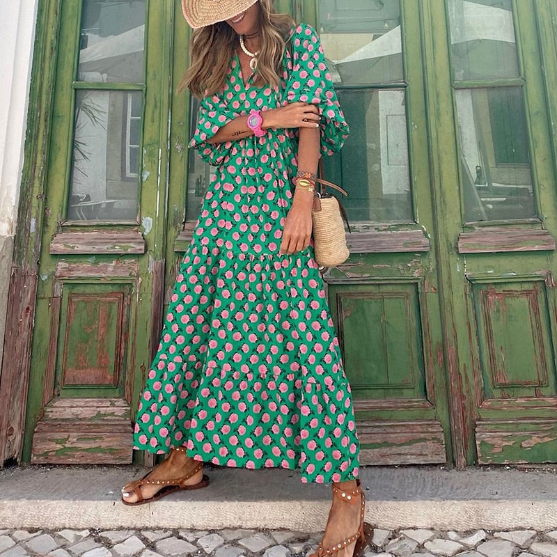 Milena Abito, Abito lungo verde da donna-Modaso