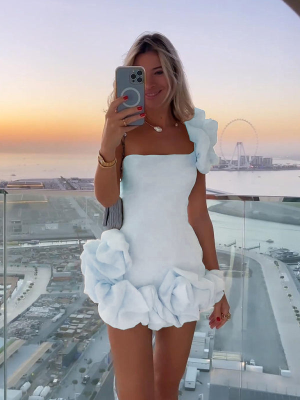 Mini Abito da Festa, Elegante Monospalla con Ruches-Modaso