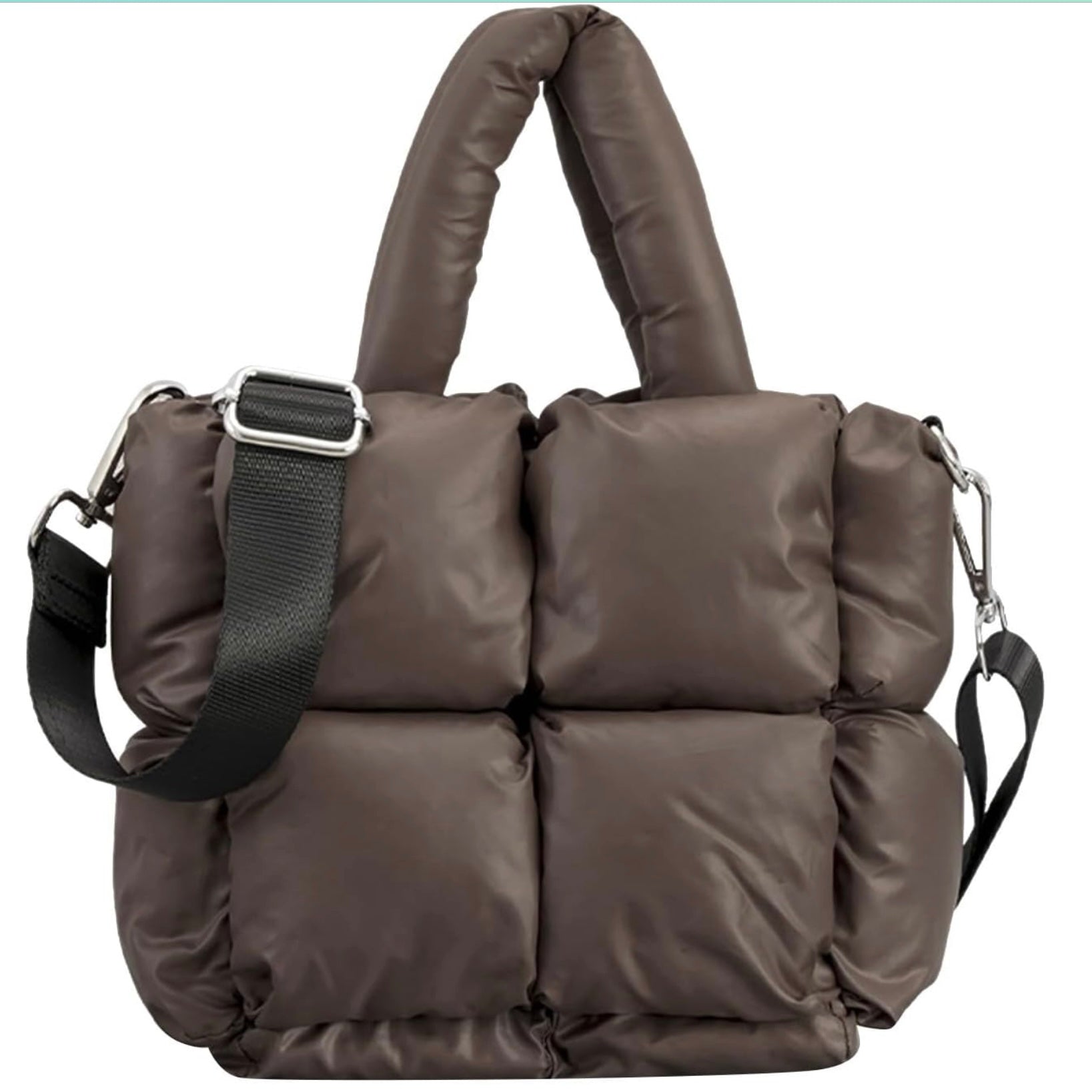 Mini Borsa Tote Puffer Trapuntata da Donna-Marrone Scuro-Modaso