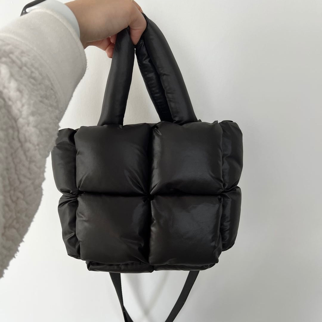 Mini Borsa Tote Puffer Trapuntata da Donna-Nero-Modaso