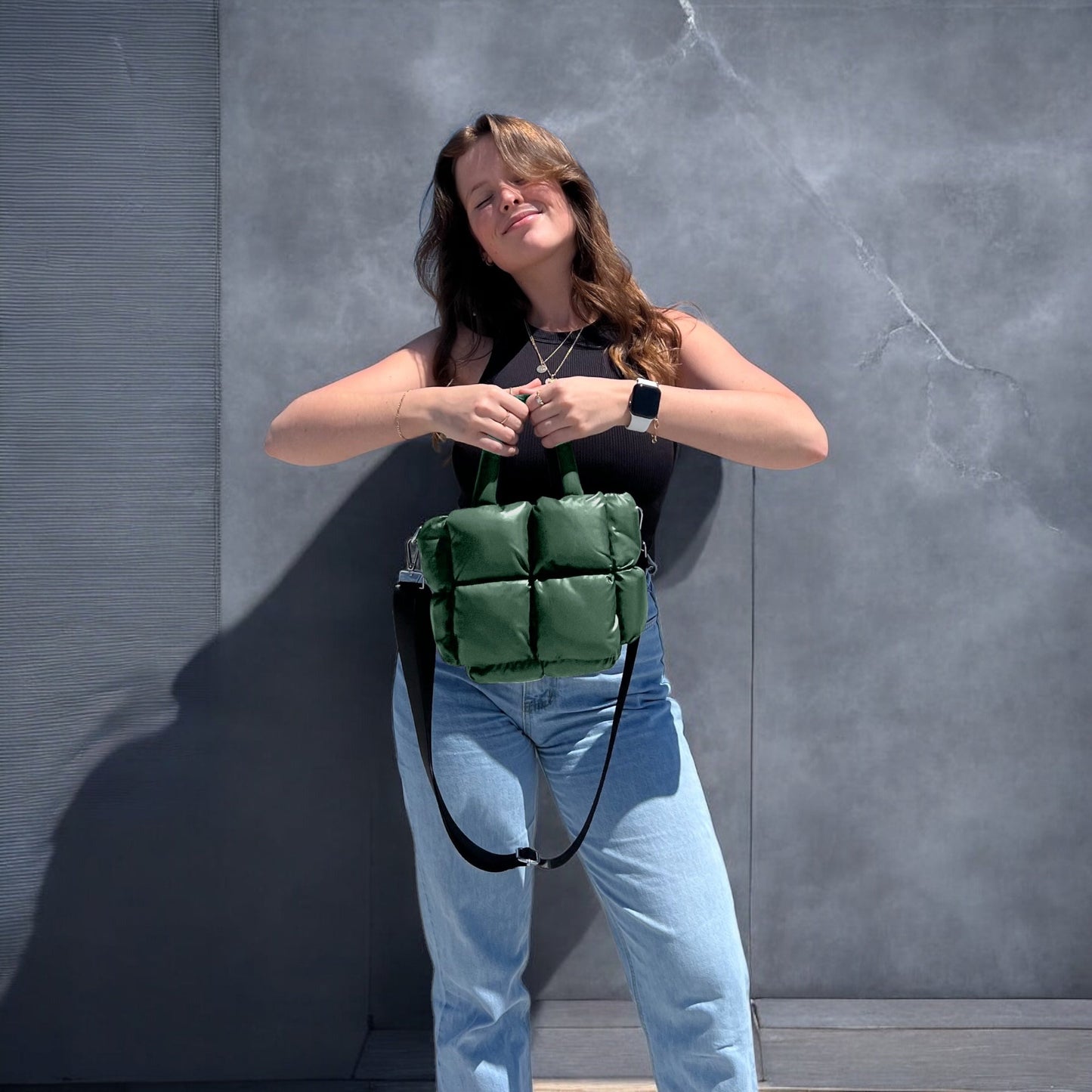 Mini Borsa Tote Puffer Trapuntata da Donna-Verde-Modaso