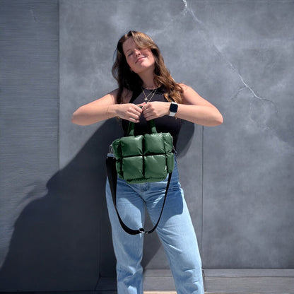Mini Borsa Tote Puffer Trapuntata da Donna-Verde-Modaso