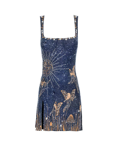 Mini abito - Senza maniche - Blu - Abito glitterato - Abito da festa-Modasso