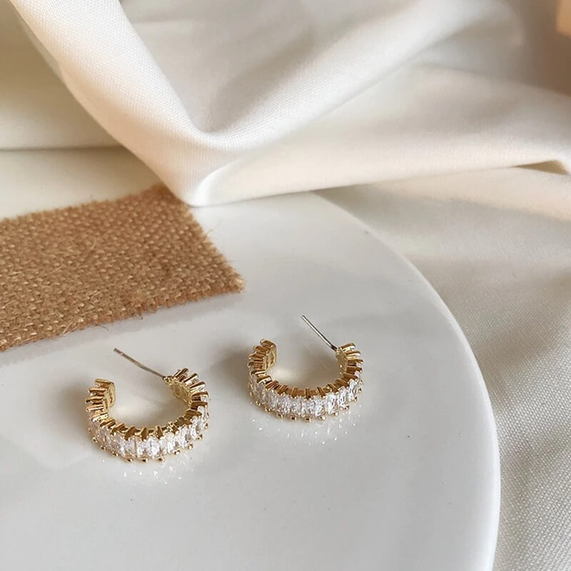 Orecchini a Cerchio con Cristalli, Placcati Oro 18K-Modaso