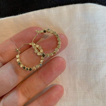 Orecchini a Cerchio con Perline a Cubo, Oro da Donna-Modaso