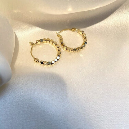 Orecchini a Cerchio con Perline a Cubo, Oro da Donna-Modaso