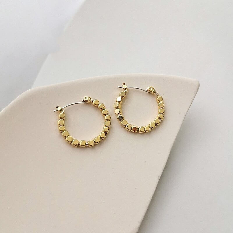 Orecchini a Cerchio con Perline a Cubo, Oro da Donna-Oro-Modaso