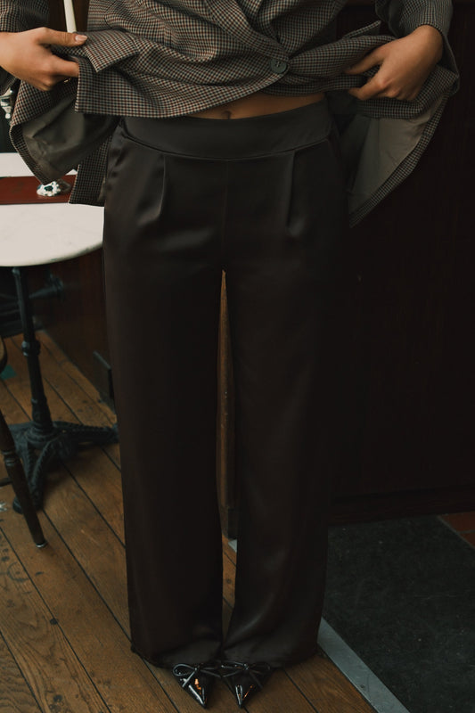 PANTALONI IN SATIN CIOCCOLATO-Modaso
