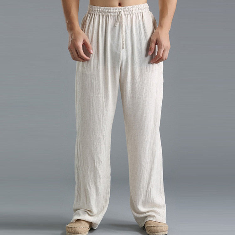 Pantalone estivo, Pantalone in lino da uomo con gamba dritta, vestibilità ampia e coulisse-Modaso