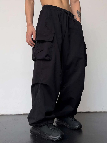 Pantaloni Cargo, Vestibilità Ampia, Coulisse, Pantaloni Baggy, Abbigliamento Uomo-Modaso