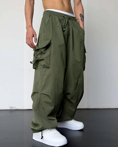 Pantaloni Cargo, Vestibilità Ampia, Coulisse, Pantaloni Baggy, Abbigliamento Uomo-Modaso