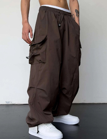 Pantaloni Cargo, Vestibilità Ampia, Coulisse, Pantaloni Baggy, Abbigliamento Uomo-Modaso