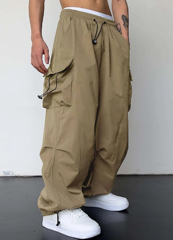 Pantaloni Cargo, Vestibilità Ampia, Coulisse, Pantaloni Baggy, Abbigliamento Uomo-Modaso