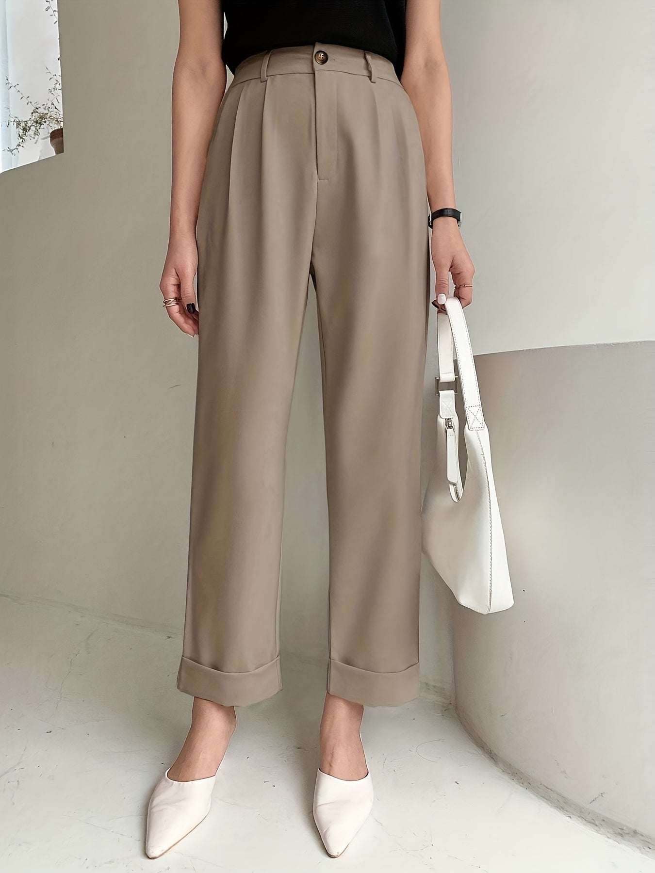 Pantaloni Larghi - Pieghettati - Vita alta - Pantaloni a gamba larga - Pantaloni da donna-Modaso