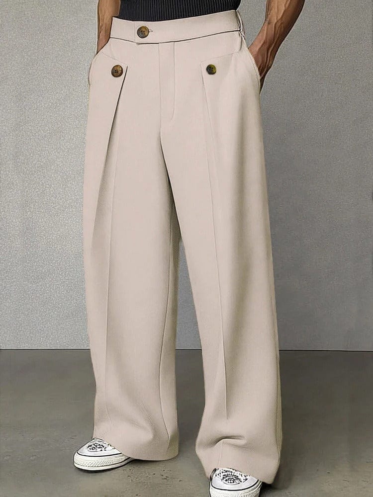 Pantaloni da Uomo con Pieghe, Gamba Larga, Eleganti-Modaso