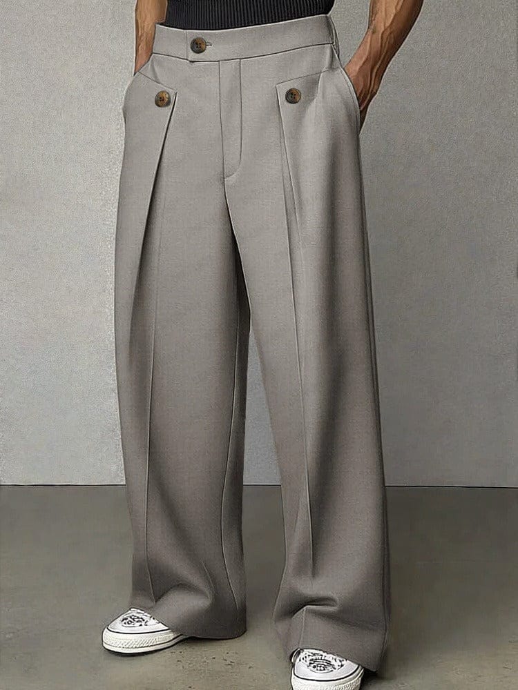 Pantaloni da Uomo con Pieghe, Gamba Larga, Eleganti-Modaso