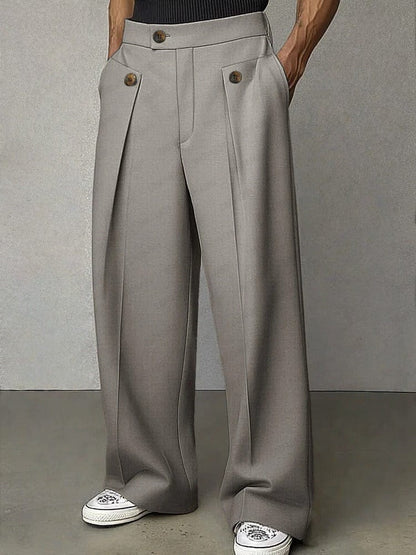 Pantaloni da Uomo con Pieghe, Gamba Larga, Eleganti-Modaso