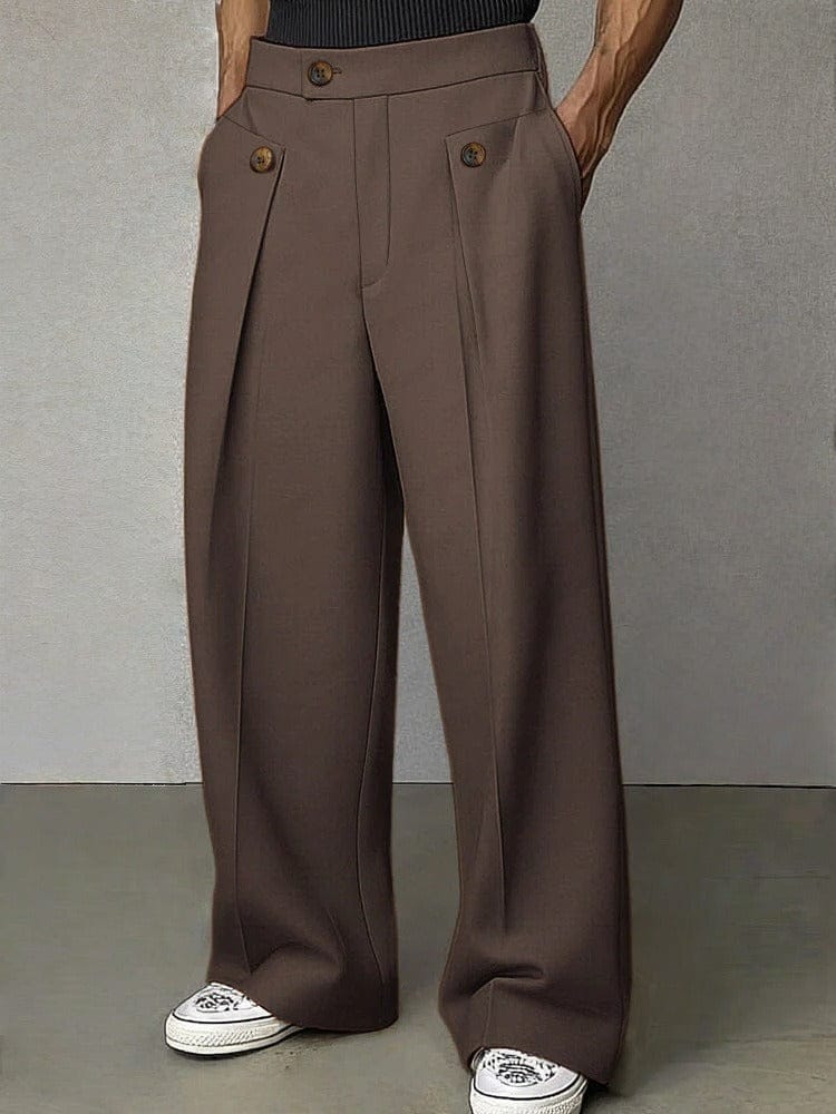 Pantaloni da Uomo con Pieghe, Gamba Larga, Eleganti-Modaso