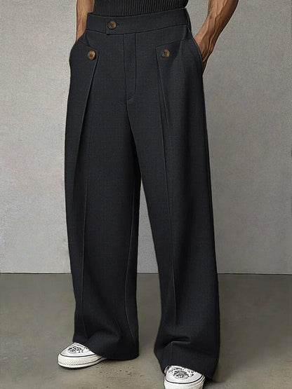 Pantaloni da Uomo con Pieghe, Gamba Larga, Eleganti-Modaso