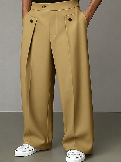 Pantaloni da Uomo con Pieghe, Gamba Larga, Eleganti-Modaso