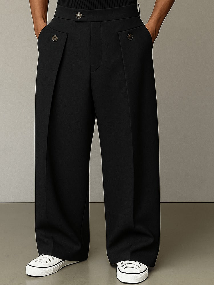 Pantaloni da Uomo con Pieghe, Gamba Larga, Eleganti-Modaso