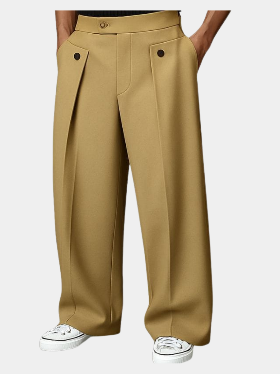 Pantaloni da Uomo con Pieghe, Gamba Larga, Eleganti-Modaso