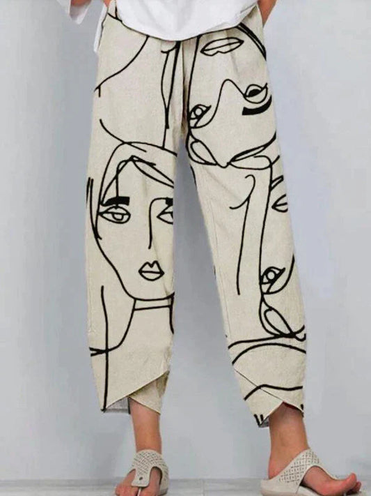 Pantaloni da donna - Stampati - Leggeri - Pantaloni larghi - Pantaloni estivi-S-Modasso