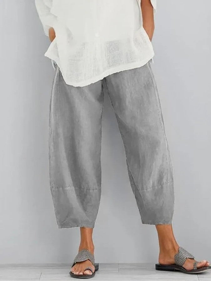 Pantaloni di Lino, Vestibilità Ampia, Estivi, da Donna-Verde-S-Modaso