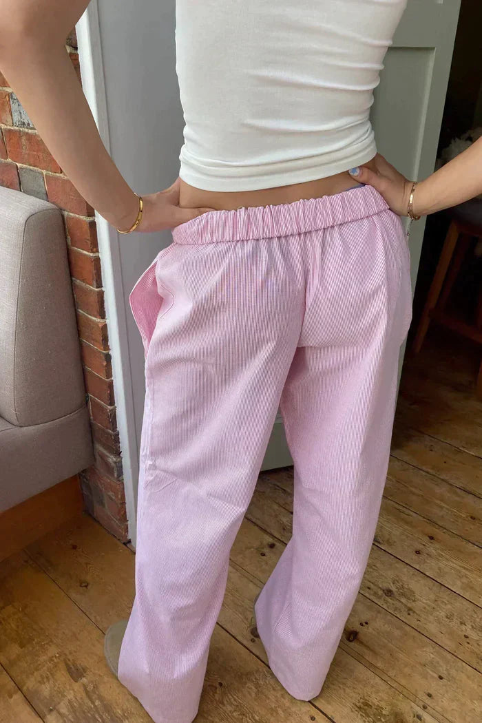 Pantaloni di Lino, Vita Bassa, Gamba Larga, Casual-Modaso