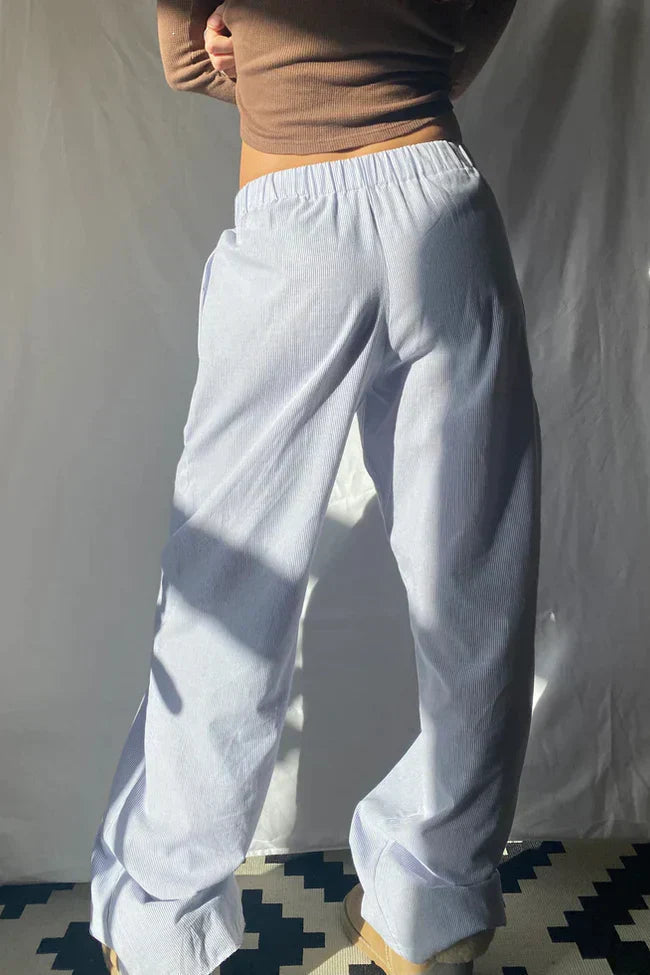 Pantaloni di Lino, Vita Bassa, Gamba Larga, Casual-Modaso