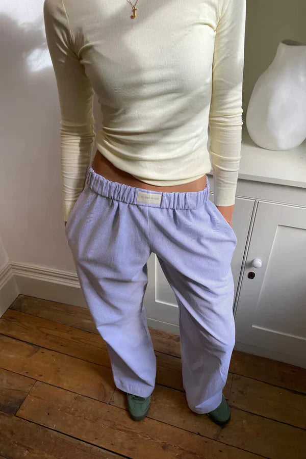 Pantaloni di Lino, Vita Bassa, Gamba Larga, Casual-Viola-XS-Modaso