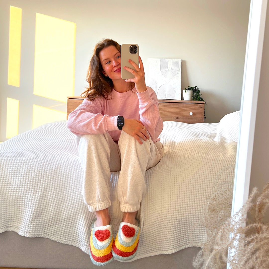 Pantofole Arcobaleno con Cuore, Morbide Pantofole da Casa da Donna-Modaso