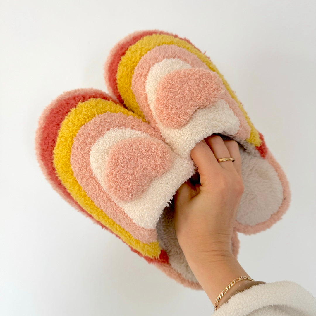 Pantofole Arcobaleno con Cuore, Morbide Pantofole da Casa da Donna-Modaso
