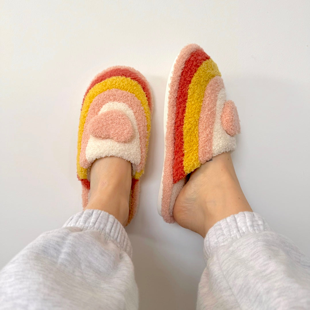 Pantofole Arcobaleno con Cuore, Morbide Pantofole da Casa da Donna-Modaso