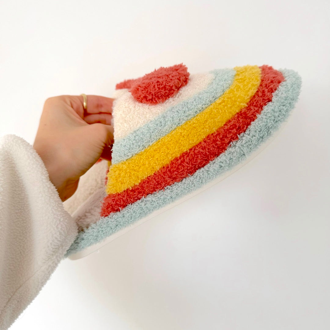 Pantofole Arcobaleno con Cuore, Morbide Pantofole da Casa da Donna-Modaso