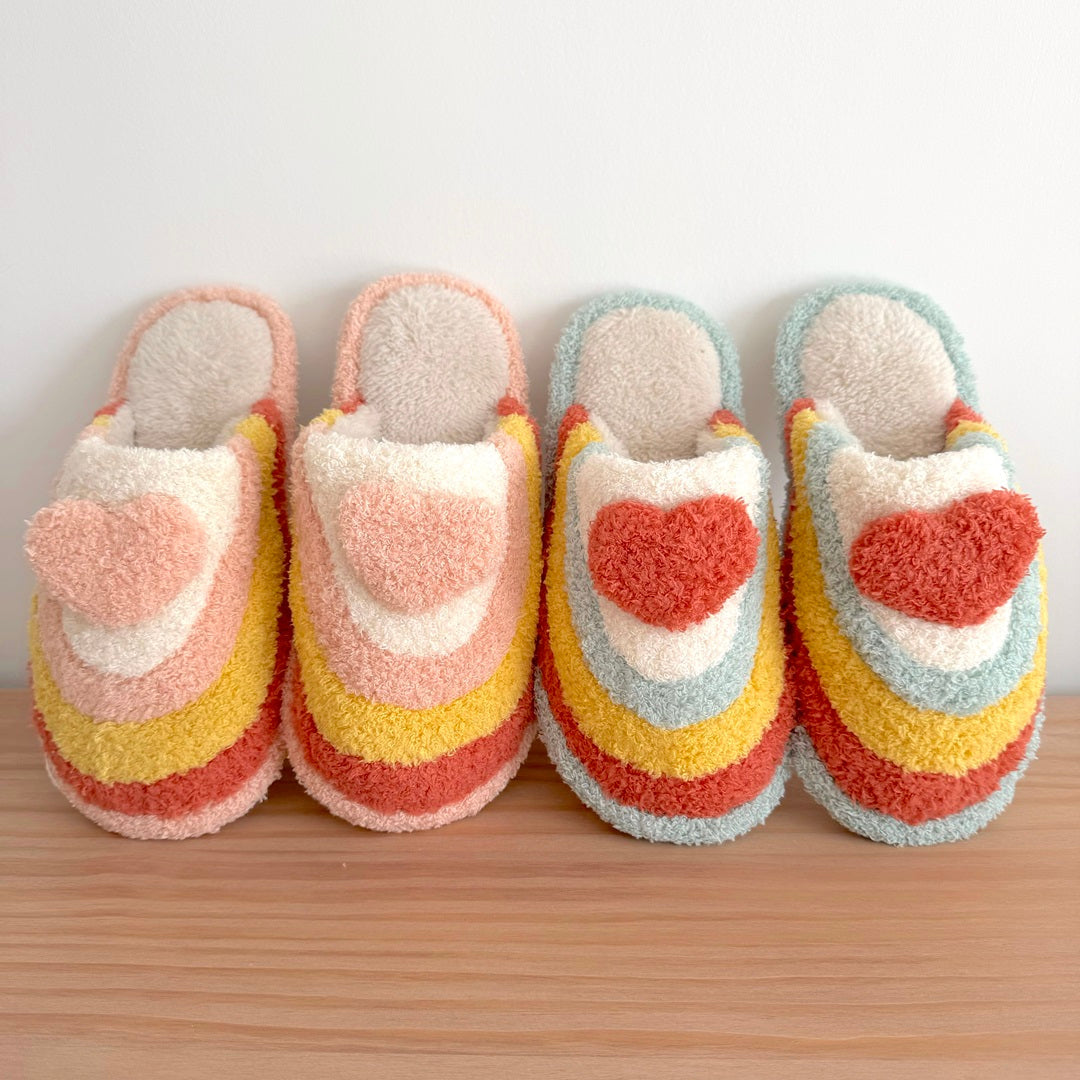 Pantofole Arcobaleno con Cuore, Morbide Pantofole da Casa da Donna-Modaso