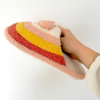 Pantofole Arcobaleno con Cuore, Morbide Pantofole da Casa da Donna-Modaso