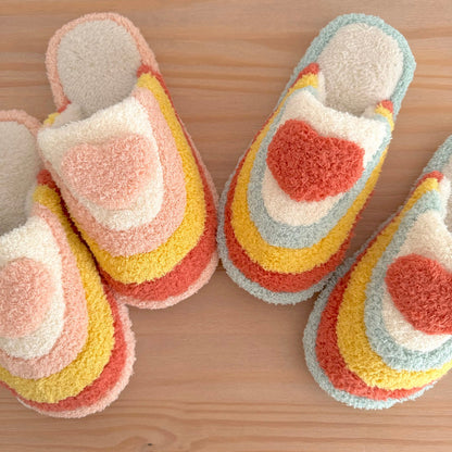 Pantofole Arcobaleno con Cuore, Morbide Pantofole da Casa da Donna-Modaso