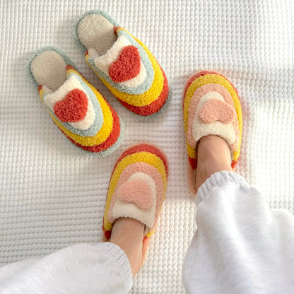Pantofole Arcobaleno con Cuore, Morbide Pantofole da Casa da Donna-Modaso