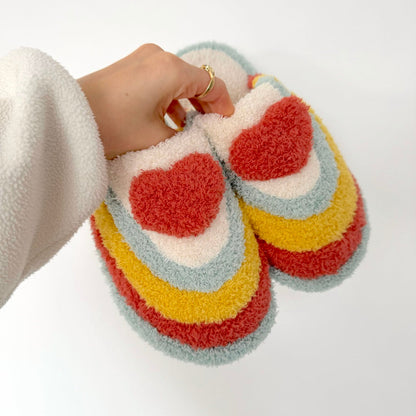 Pantofole Arcobaleno con Cuore, Morbide Pantofole da Casa da Donna-Modaso