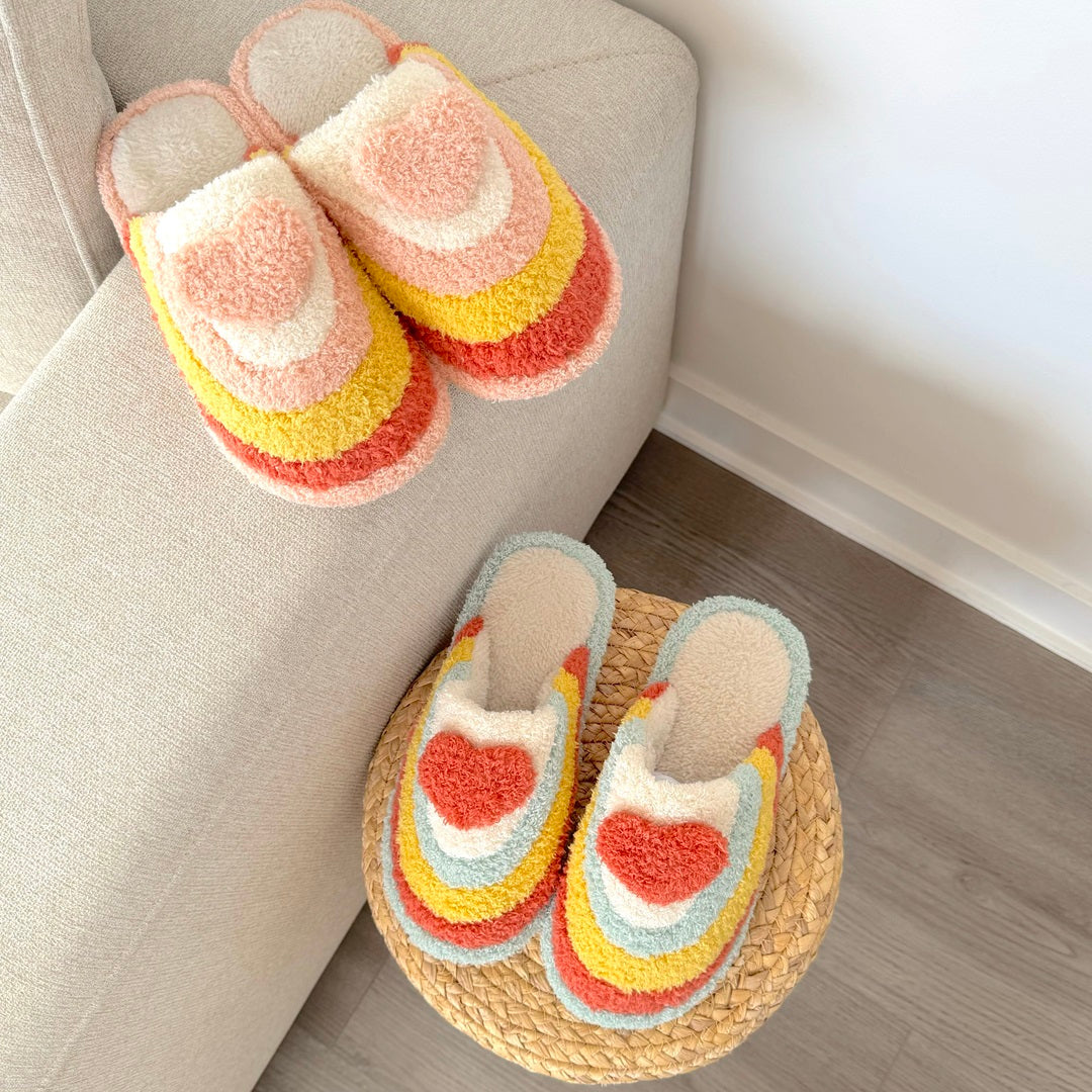 Pantofole Arcobaleno con Cuore, Morbide Pantofole da Casa da Donna-Modaso