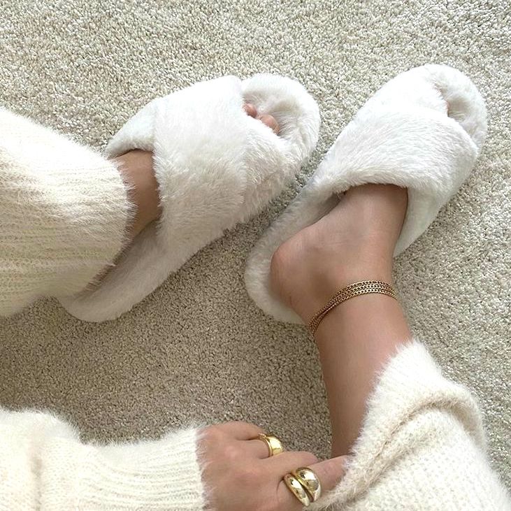 Pantofole Soffici da Donna, Pantofole Incrociate in Peluche-Modaso