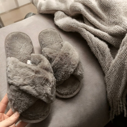 Pantofole Soffici da Donna, Pantofole Incrociate in Peluche-Modaso