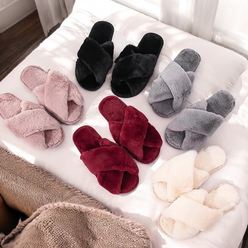 Pantofole Soffici da Donna, Pantofole Incrociate in Peluche-Modaso