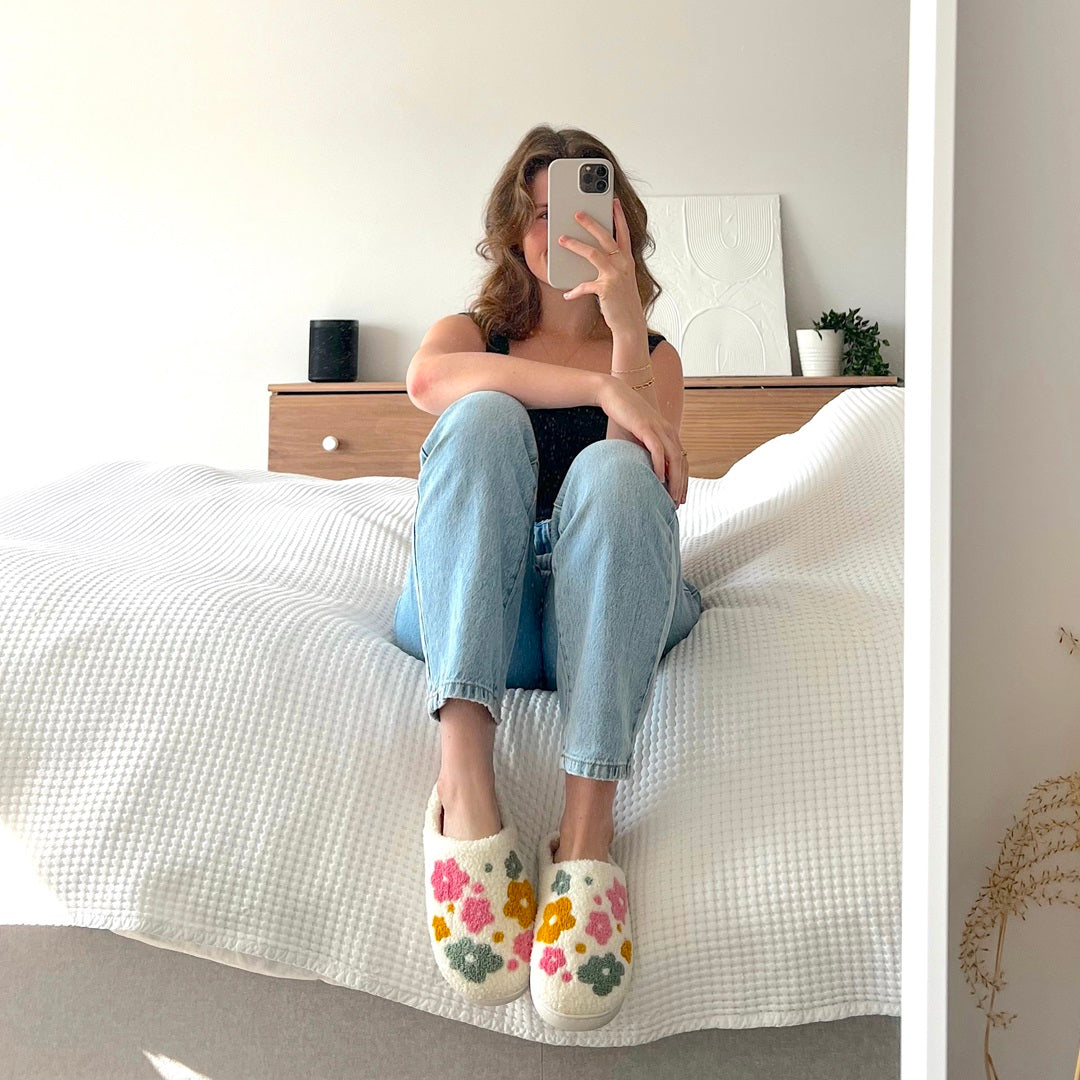 Pantofole a Fiori da Casa, Morbide Pantofole in Peluche da Donna-Modaso