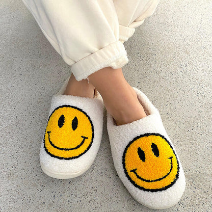 Pantofole con Faccina Sorridente, Morbide Pantofole da Casa da Donna-Bianco Giallo Classico-36-37-Modaso
